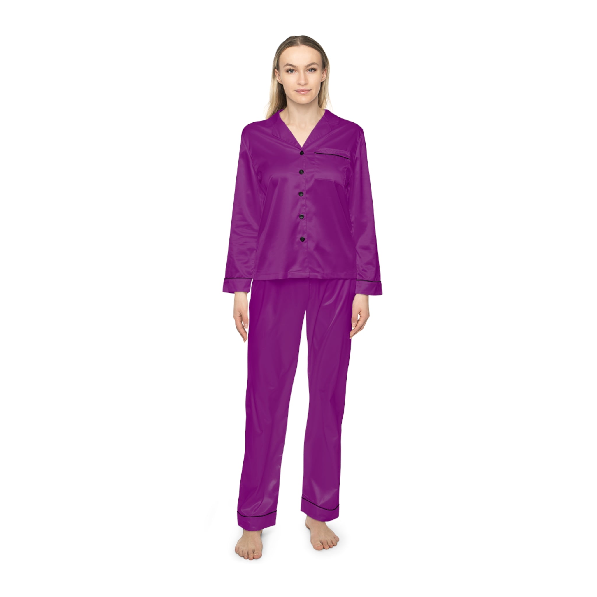 Women's Purple Satin Pajama Set – Luxurious Two-Piece Sleepwear