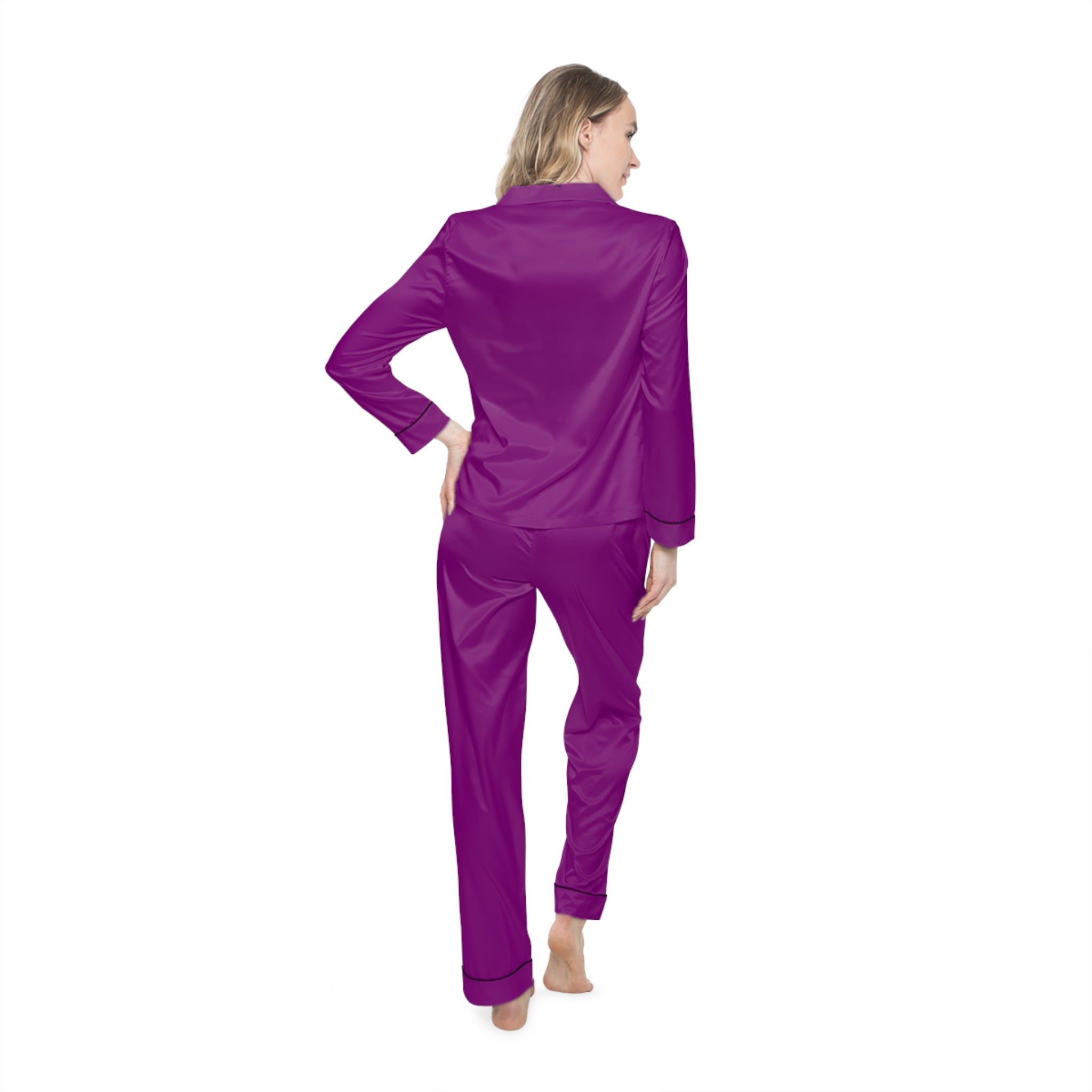Women's Purple Satin Pajama Set – Luxurious Two-Piece Sleepwear