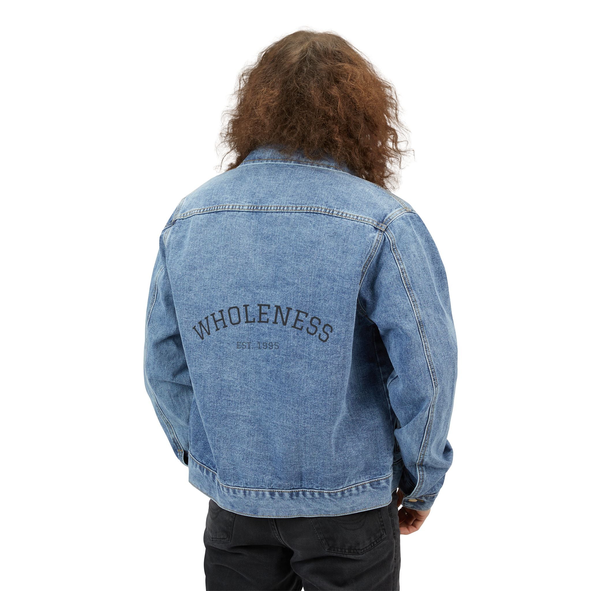 Denim Jacket — 'Wholeness' Embroidered Light Blue Jean Jacket for Men