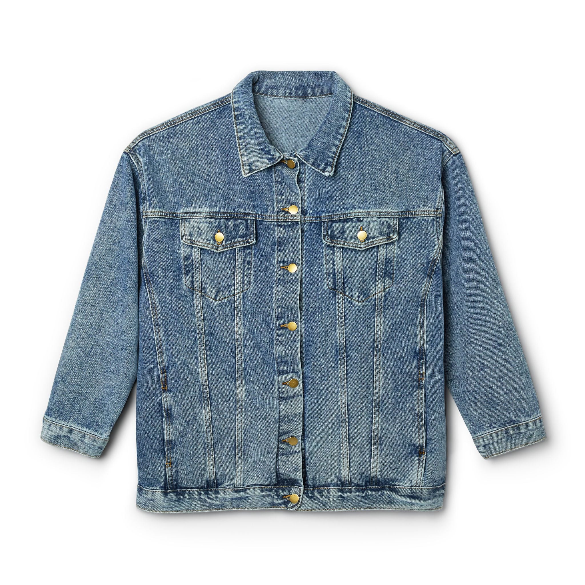 Women's Denim Jacket — Embroidered 'Progress' Back Graphic, Casual Vintage Jean Coat
