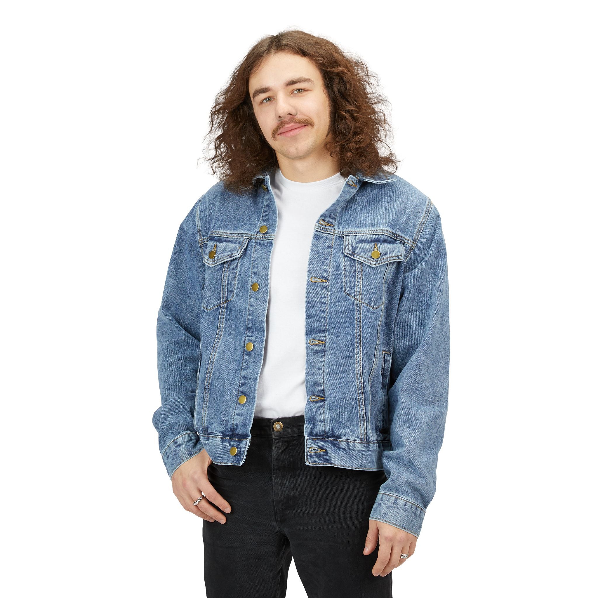 Denim Jacket — 'Wholeness' Embroidered Light Blue Jean Jacket for Men