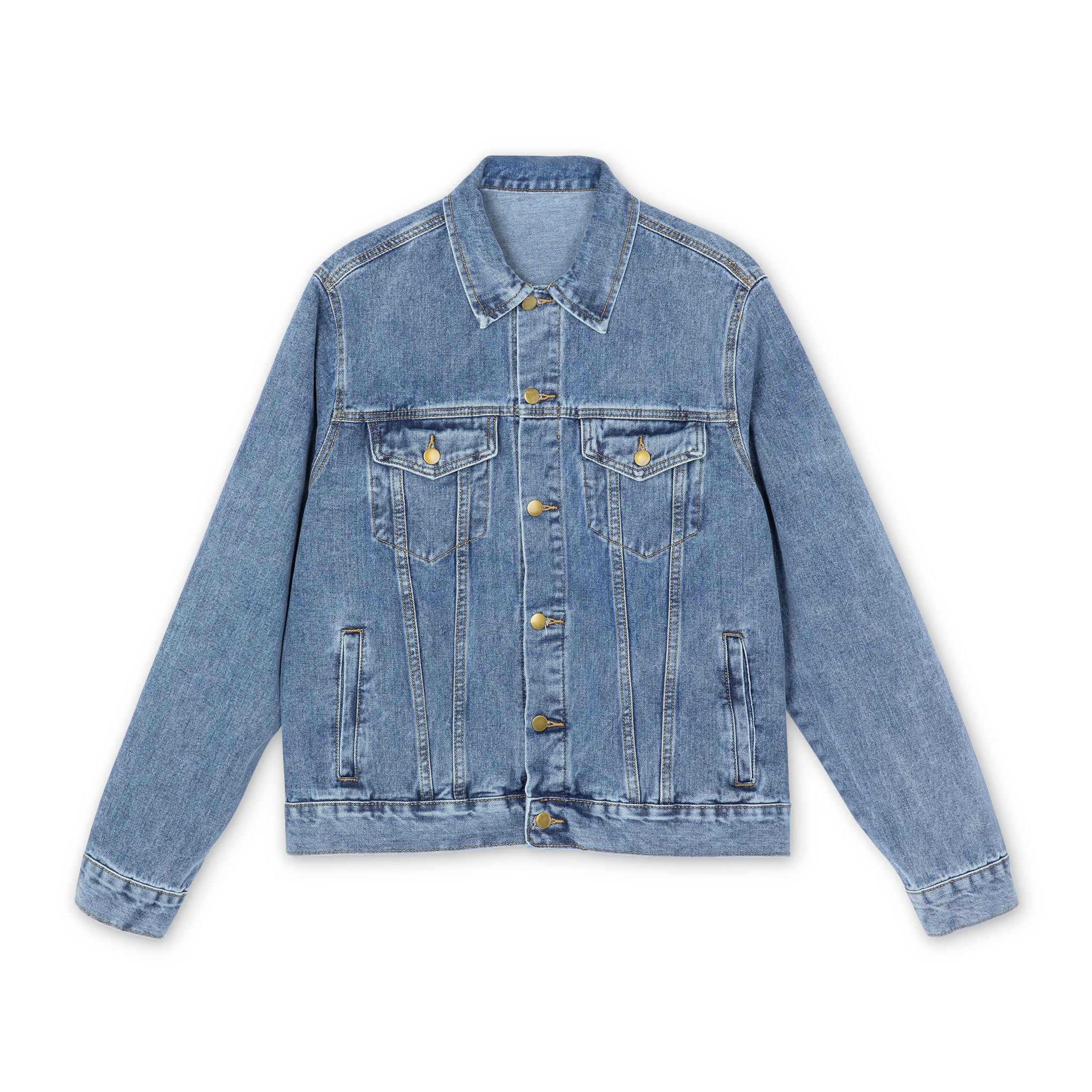 Denim Jacket — 'Wholeness' Embroidered Light Blue Jean Jacket for Men